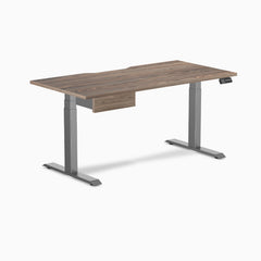 Desky Dual Scalloped Melamine Standing Desk With Drawer, Natural Walnut desktop, Space Grey frame