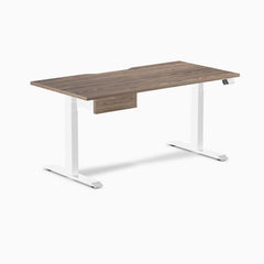 Desky Dual Scalloped Melamine Standing Desk With Drawer, Natural Walnut desktop, White frame