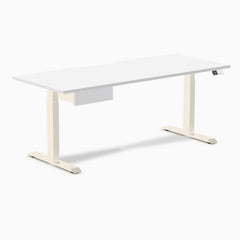 Desky Dual Scalloped Melamine Standing Desk With Drawer, White desktop, Wheat frame