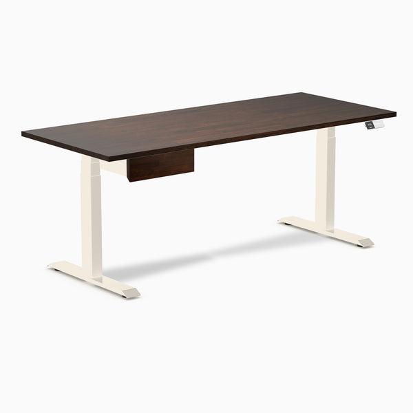 Desky Dual Rubberwood Standing Desk With Drawer, Dark Walnut desktop, Wheat frame