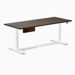 Desky Dual Rubberwood Standing Desk With Drawer, Dark Walnut desktop, White frame