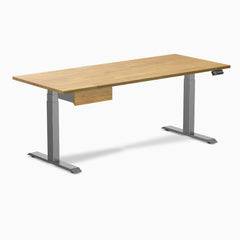 Desky Dual Rubberwood Standing Desk With Drawer, Light Oak desktop, Space Grey frame