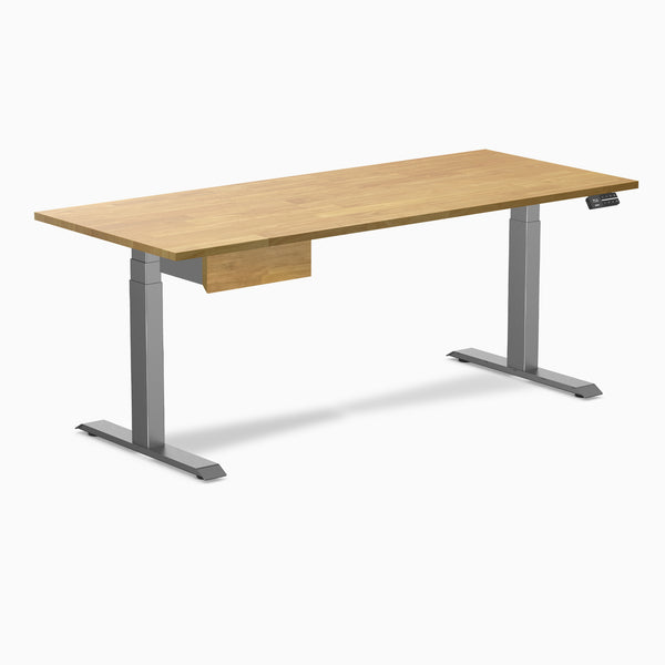 Desky Dual Rubberwood Standing Desk With Drawer, Light Oak desktop, Space Grey frame