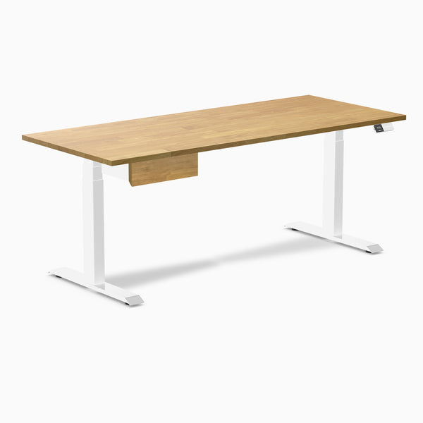Desky Dual Rubberwood Standing Desk With Drawer, Light Oak desktop, White frame
