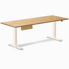Desky Dual Rubberwood Standing Desk With Drawer, Light Oak desktop, Wheat frame