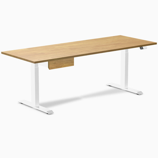 Desky Dual Rubberwood Standing Desk With Drawer, Light Oak desktop, White frame
