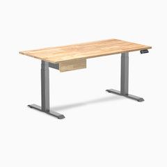 Desky Dual Rubberwood Standing Desk With Drawer, Natural Timber desktop, Space Grey frame