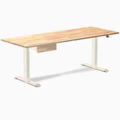 Desky Dual Rubberwood Standing Desk With Drawer, Natural Timber desktop, Wheat frame
