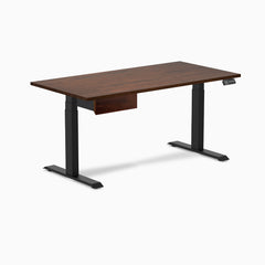 Desky Dual Rubberwood Standing Desk With Drawer, Red Walnut desktop, Matte Black frame