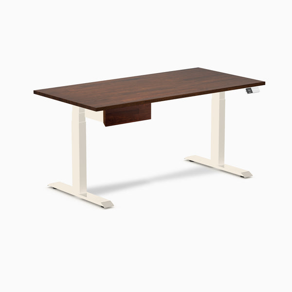 Desky Dual Rubberwood Standing Desk With Drawer, Red Walnut desktop, Wheat frame