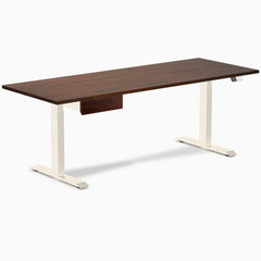 Desky Dual Rubberwood Standing Desk With Drawer, Red Walnut desktop, Wheat frame