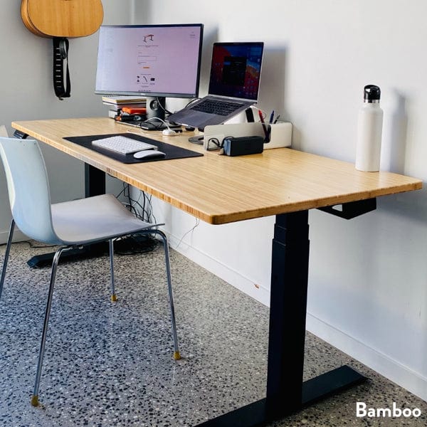 stand up bamboo desk with laptop