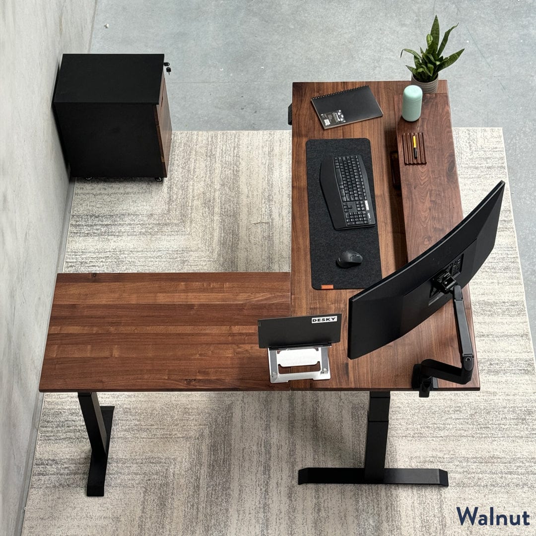 Desky Hardwood LShape Sit Stand Desk