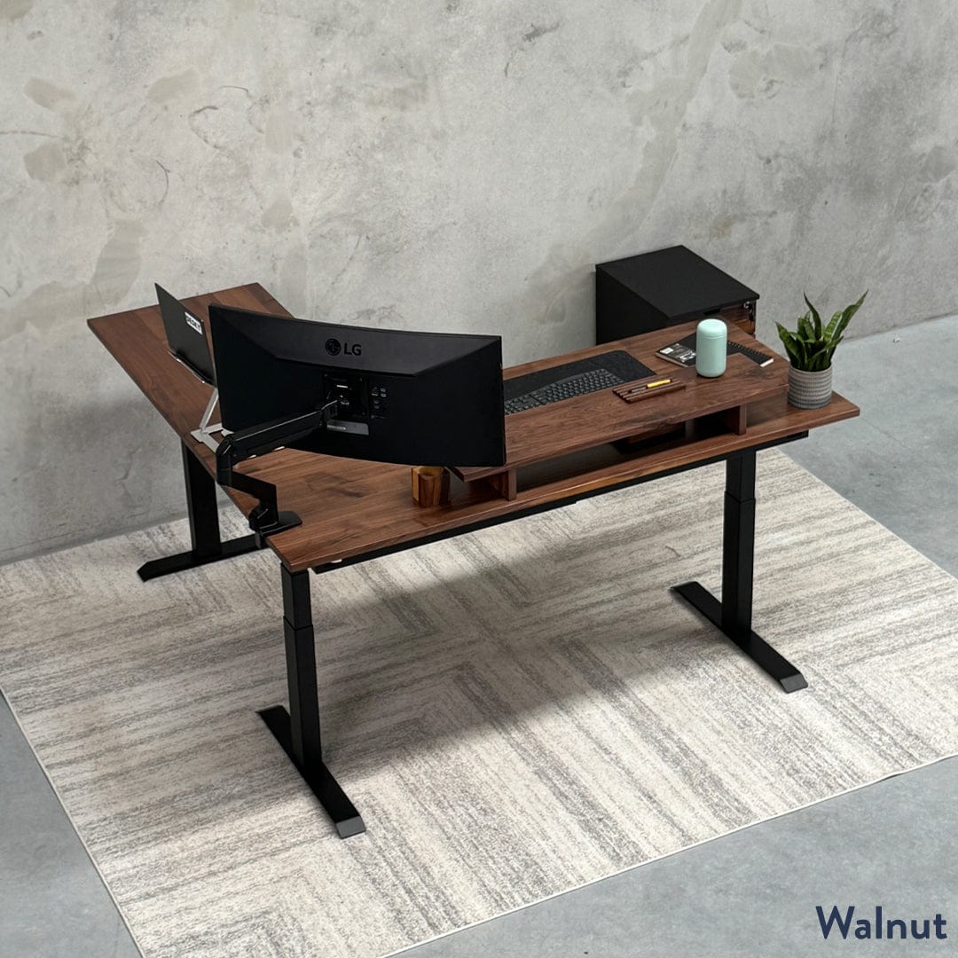 Desky Hardwood LShape Sit Stand Desk