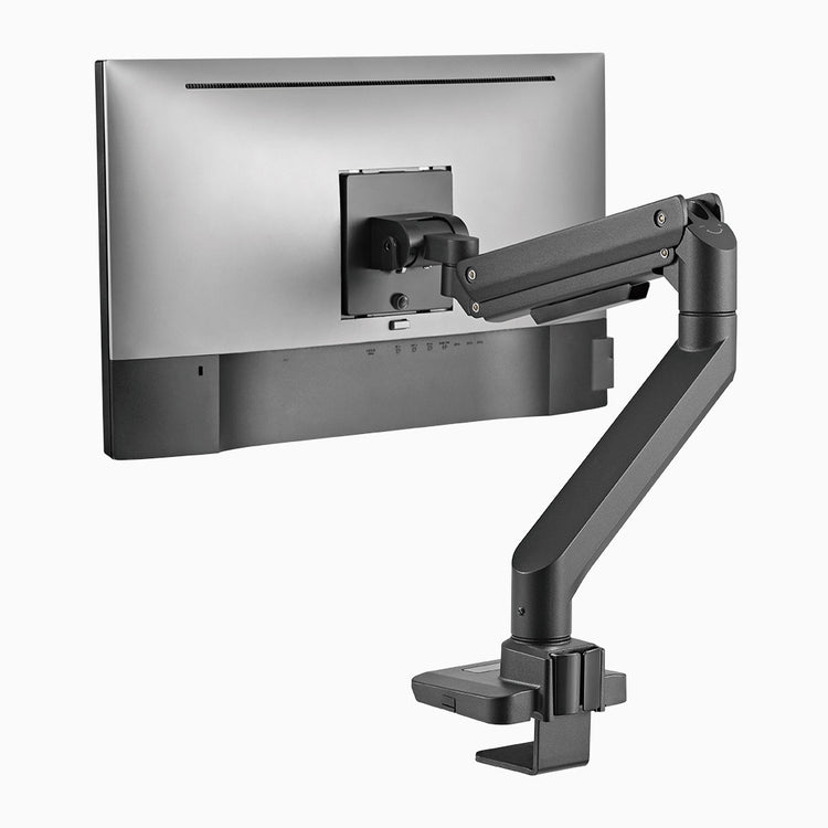 Desky heavy duty ultrawide monitor arm attached to monitor