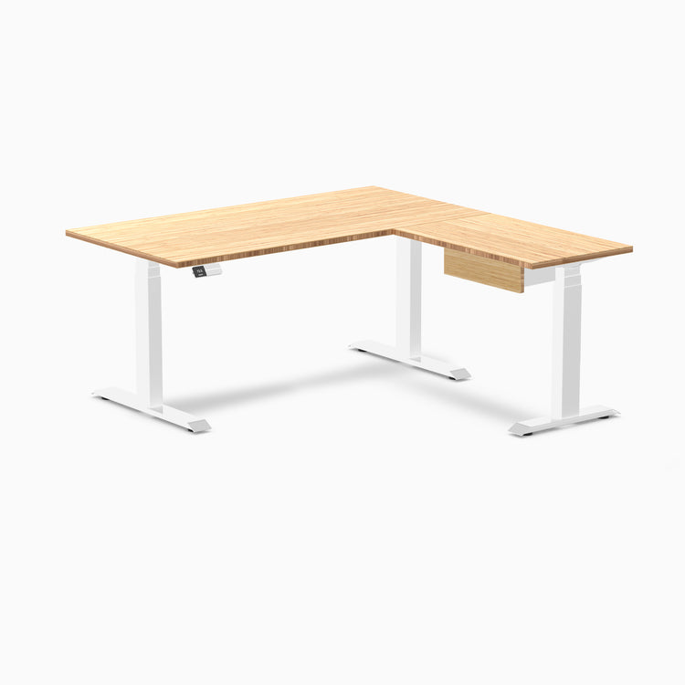 Desky Bamboo L-Shape Standing Desk With Drawer