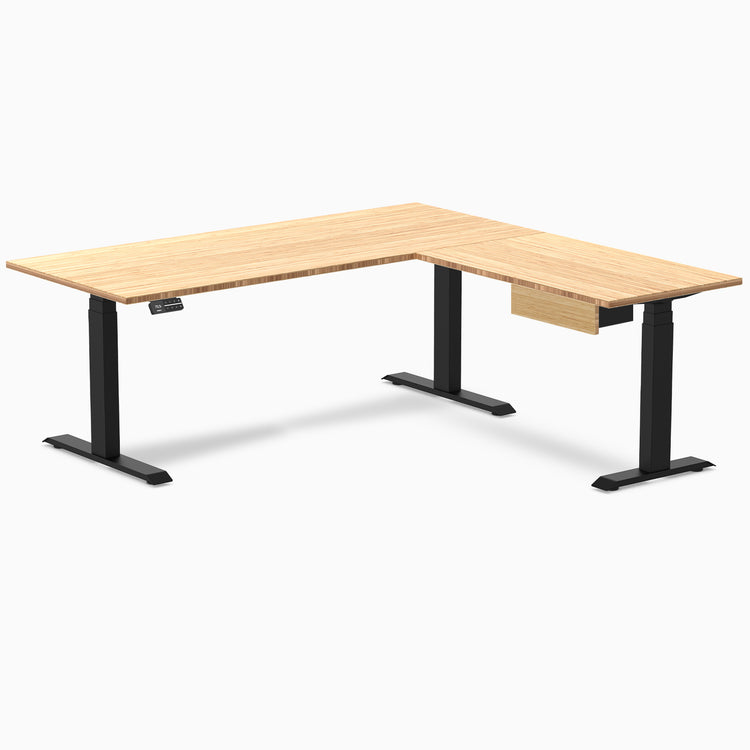 Desky Bamboo L-Shape Standing Desk With Drawer
