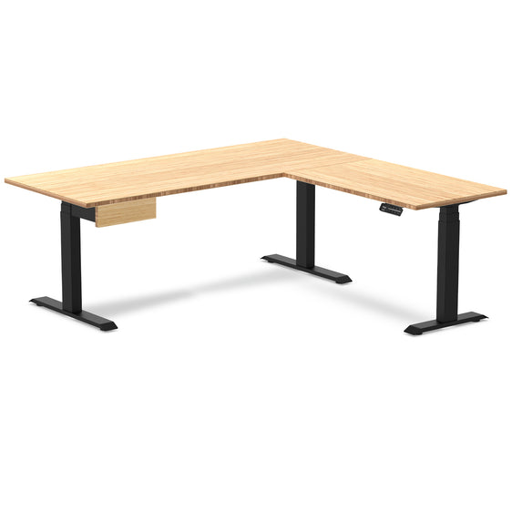 Desky Bamboo L-Shape Standing Desk With Drawer