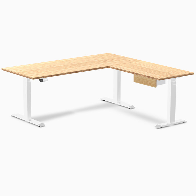 Desky Bamboo L-Shape Standing Desk With Drawer