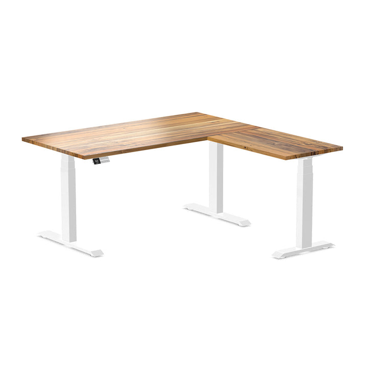 Desky Hardwood L-Shape Sit Stand Desk teak 1500mm