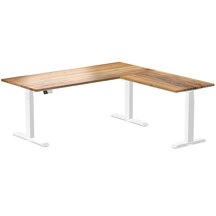 Desky Hardwood L-Shape Sit Stand Desk teak 1800mm