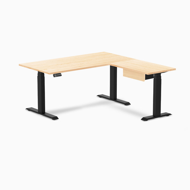 Desky Hardwood L-Shape Standing Desk With Drawer