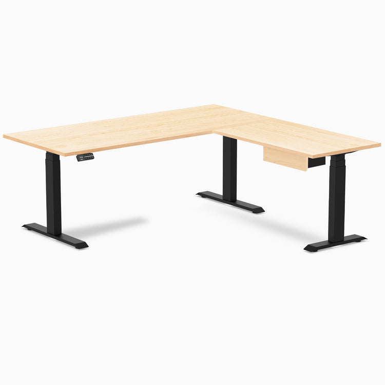 Desky Hardwood L-Shape Standing Desk With Drawer