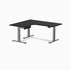 Desky L-Shape Melamine Standing Desk With Drawer, Black desktop, Space Grey frame