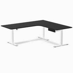 Desky L-Shape Melamine Standing Desk With Drawer, Black desktop, White frame