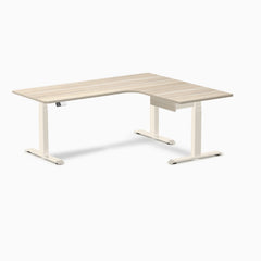 Desky L-Shape Melamine Standing Desk With Drawer, Classic Oak desktop, Wheat frame