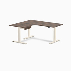 Desky L-Shape Melamine Standing Desk With Drawer, Jarrah Legno desktop, Wheat frame