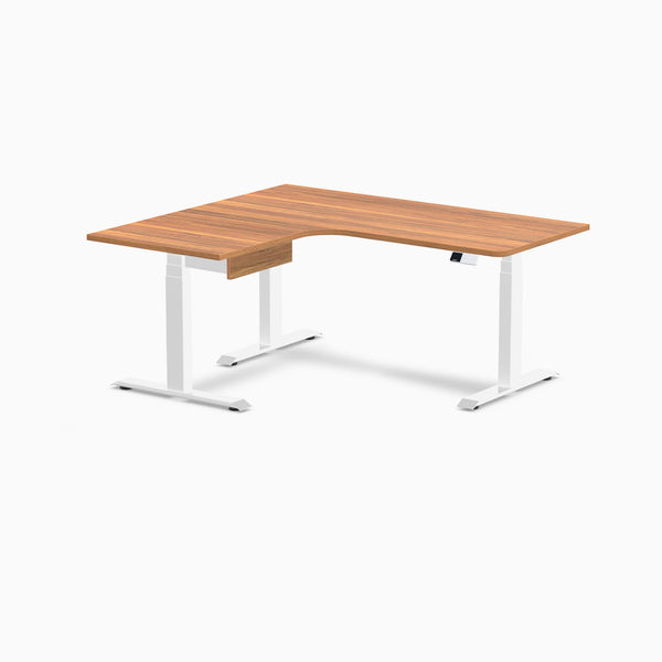 Desky L-Shape Melamine Standing Desk With Drawer, Prime Oak desktop, White frame