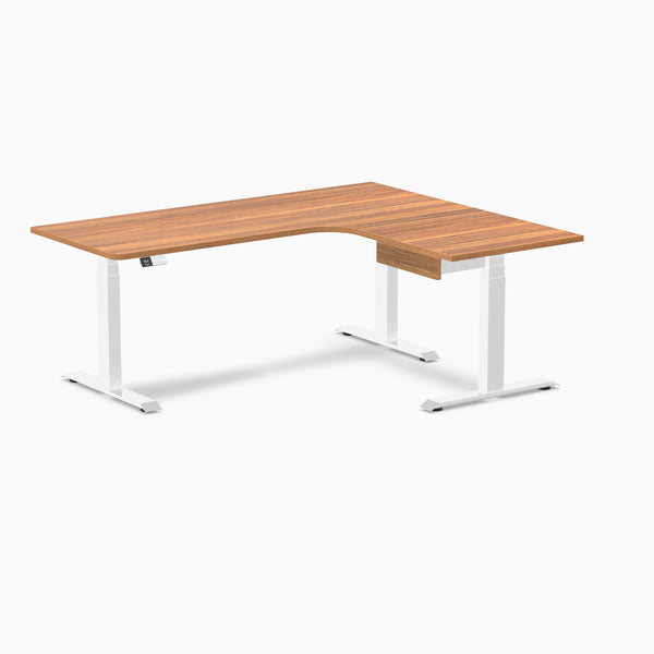 Desky L-Shape Melamine Standing Desk With Drawer, Prime Oak desktop, White frame