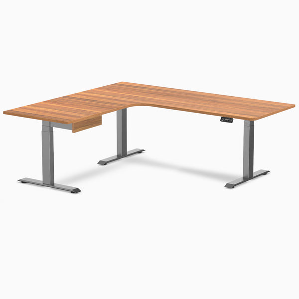 Desky L-Shape Melamine Standing Desk With Drawer, Prime Oak desktop, Space Grey frame