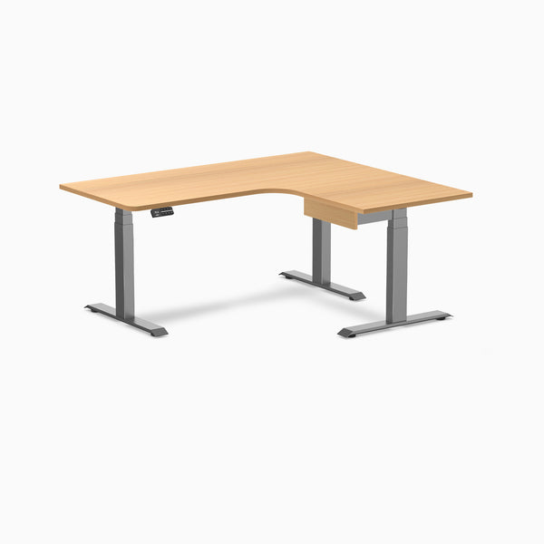 Desky L-Shape Melamine Standing Desk With Drawer, Select Beech desktop, Space Grey frame