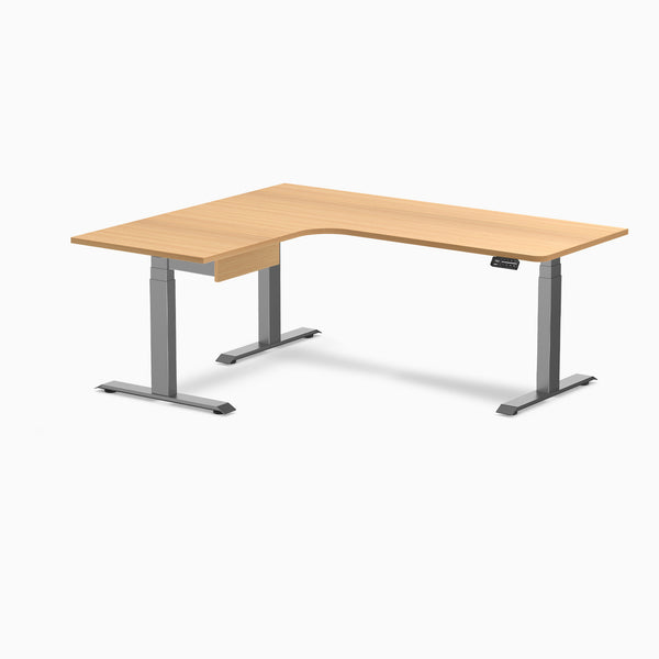 Desky L-Shape Melamine Standing Desk With Drawer, Select Beech desktop, Space Grey frame