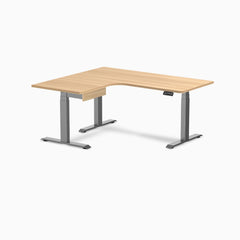 Desky L-Shape Melamine Standing Desk With Drawer, Sublime Teak desktop, Space Grey frame