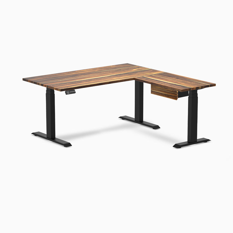 Desky Hardwood L-Shape Standing Desk With Drawer