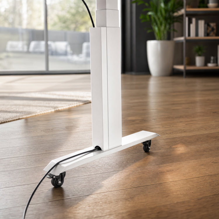 White desky magnetic cable management attached to Desky frame legs