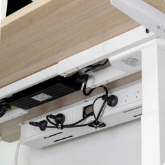 Desky mini cable management tray in white under desk