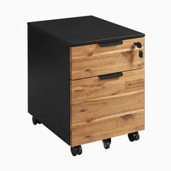 Desky Minimal Filing Cabinet, Black frame, Acacia Hardwood