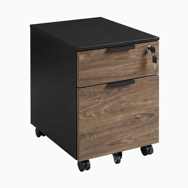 Desky Minimal Filing Cabinet, Black frame, Natural Walnut Melamine