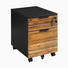 Desky Minimal Filing Cabinet, Black frame, Teak Hardwood