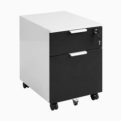 Desky Minimal Filing Cabinet, White frame, Black Melamine