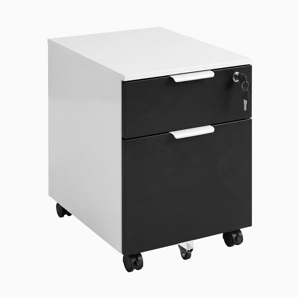 Desky Minimal Filing Cabinet, White frame, Black Melamine
