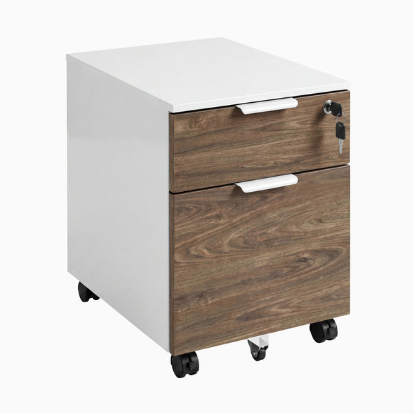 Desky Minimal Filing Cabinet, White frame, Natural Walnut Melamine