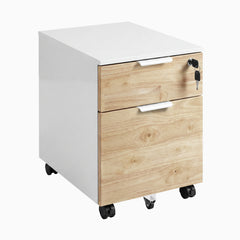 Desky Minimal Filing Cabinet, White frame, Natural Rubberwood