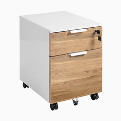 Desky Minimal Filing Cabinet, White frame, White Oak Hardwood