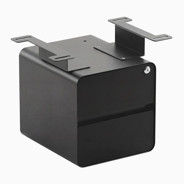 Desky Minimal Under Desk Cabinet, Black Melamine, Space Grey frame