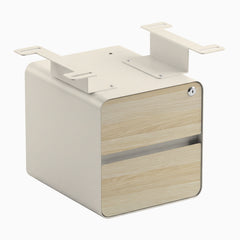 Desky Minimal Under Desk Cabinet, Classic Oak Melamine, Wheat frame